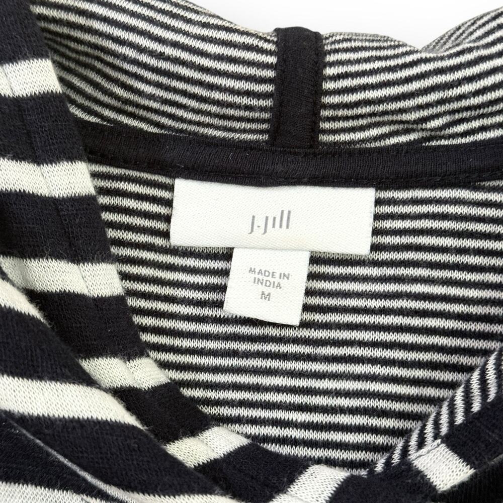 J. Jill Navy White Striped Pullover Hoodie Sweatshirt M Cotton Pockets Tunic - Picture 2 of 10